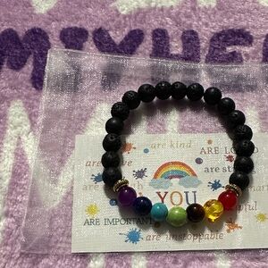 Colorful Chakra Lava Bead Stretch Bracelet with Positive Affirmation Card